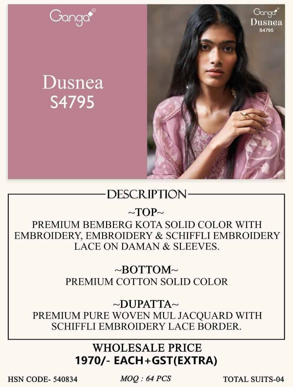 DUSNEA 4795 Series By Ganga Fashion Beautiful Festive Suits Stylish Colorful Fancy Casual Wear & Ethnic Wear PREMIUM BEMBERG KOTA Dresses At Wholesale Price